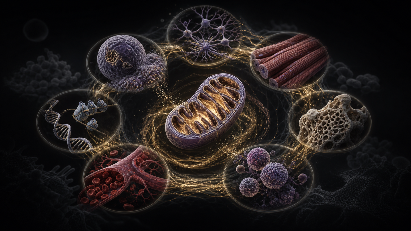 Original medical illustration for: How Exercise Targets the Seven Pillars of Aging to Promote Healthy Longevity